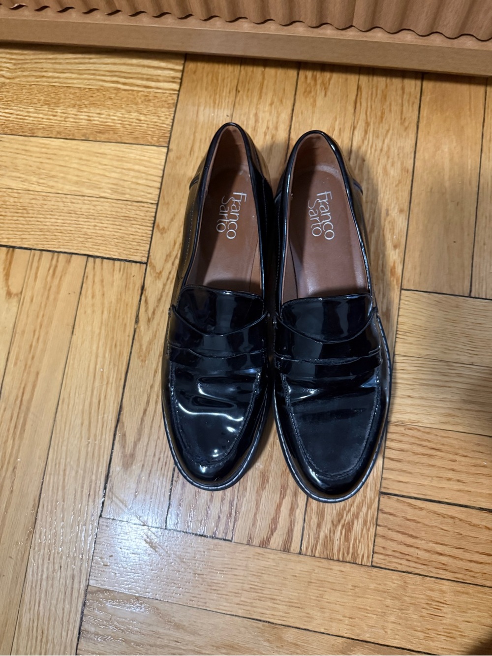 Franco Sarto Shiny Black Patent Penny Loafers